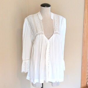 Elegant White Lace Trim Blouse